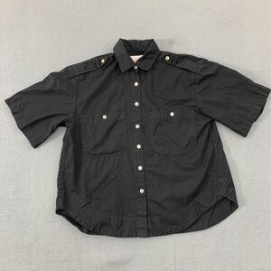 Lady Captain Shirt Womens Small Black Short Sleeve Utility Button Front Top